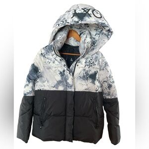 Roxy Holiday Rebel Block Puffer Ski Jacket Small Hooded Black Print